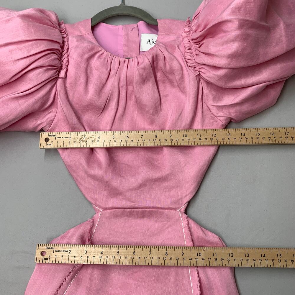 AJE Serendipity Cut Out Dress Musk Pink Puff Sleeve Women 4 Maxi Pockets - Picture 13 of 16